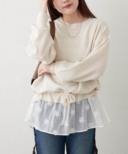 3D立體花朵裝飾針織長款上衣