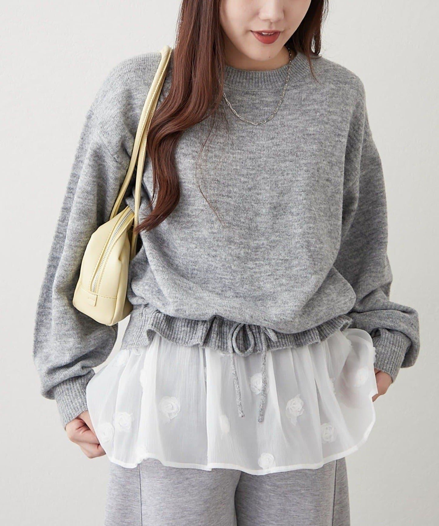 3D立體花朵裝飾針織長款上衣