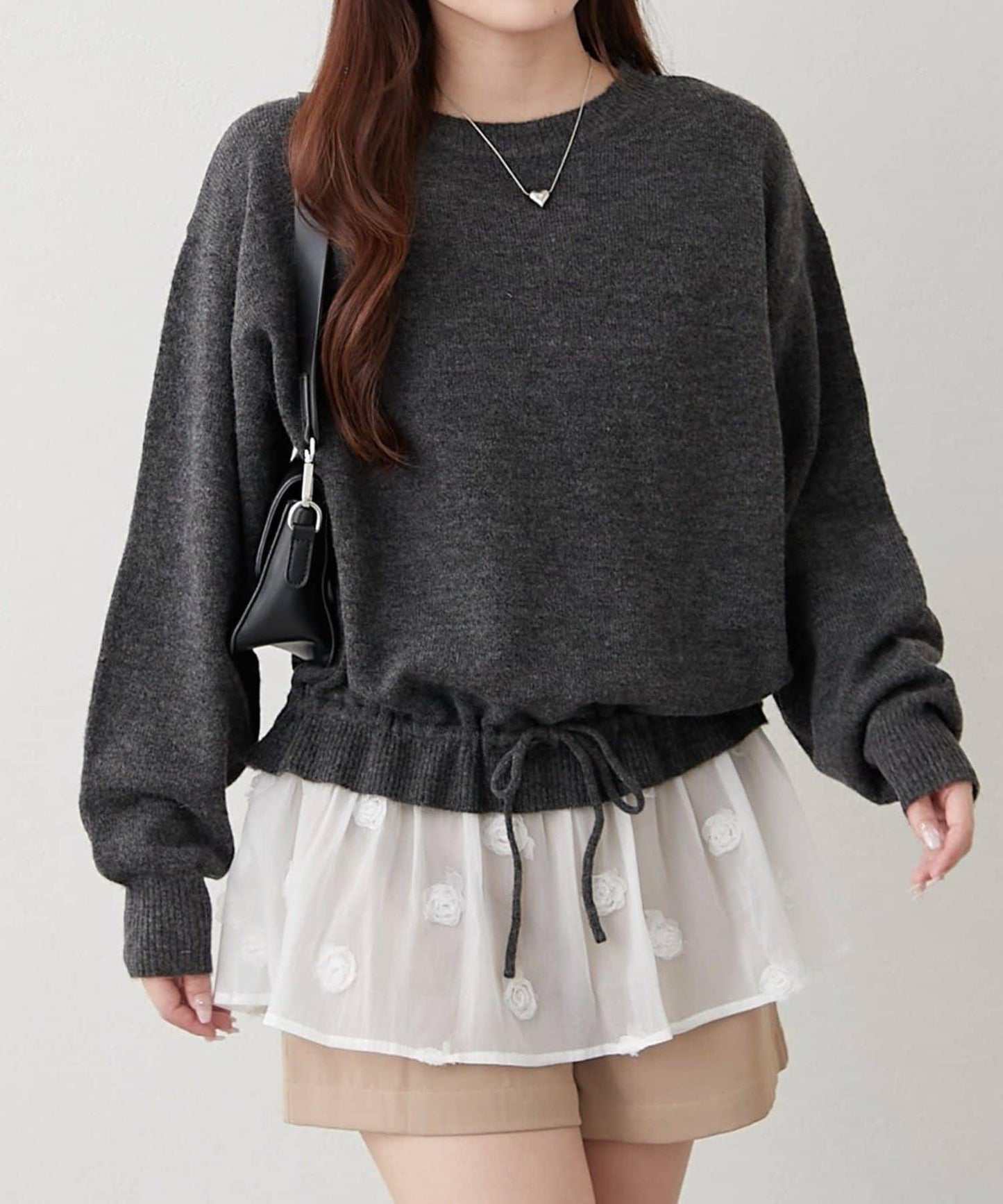 3D立體花朵裝飾針織長款上衣