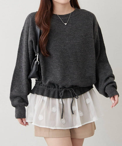 3D立體花朵裝飾針織長款上衣