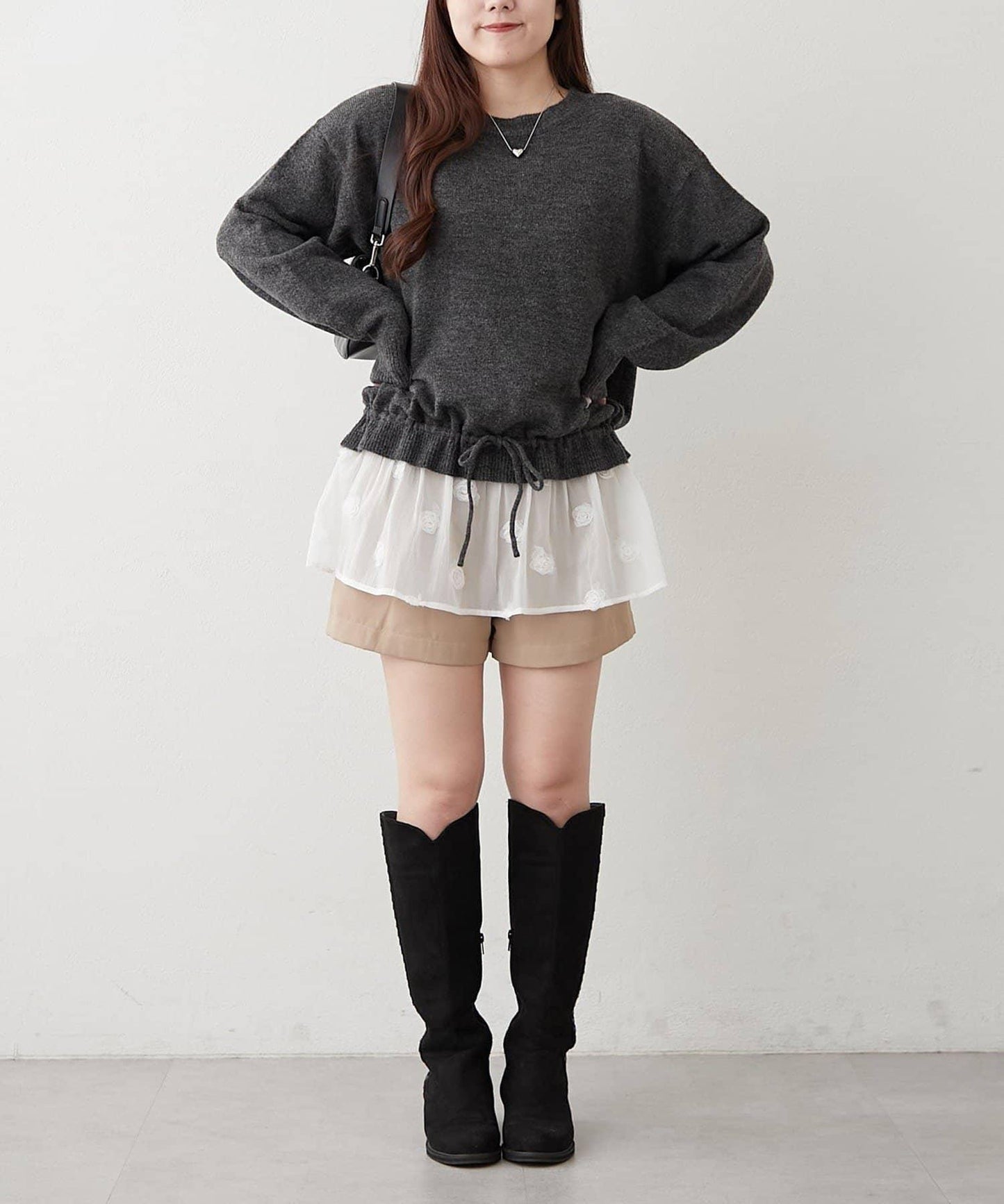 3D立體花朵裝飾針織長款上衣