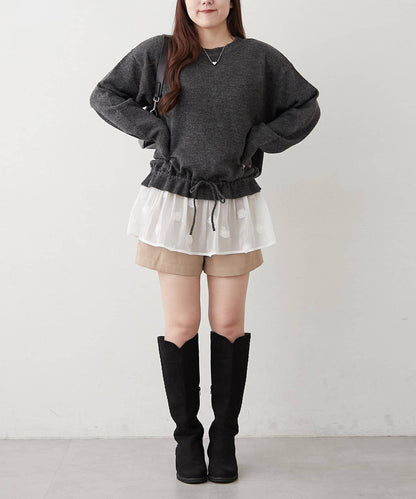 3D立體花朵裝飾針織長款上衣