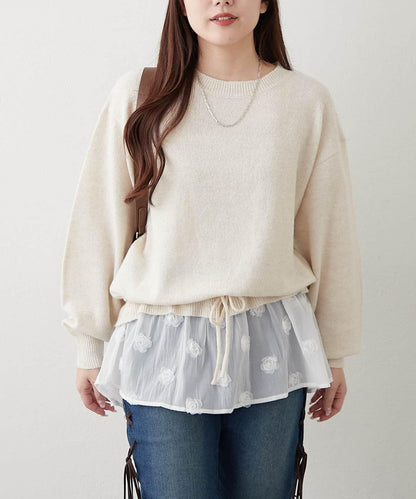 3D立體花朵裝飾針織長款上衣