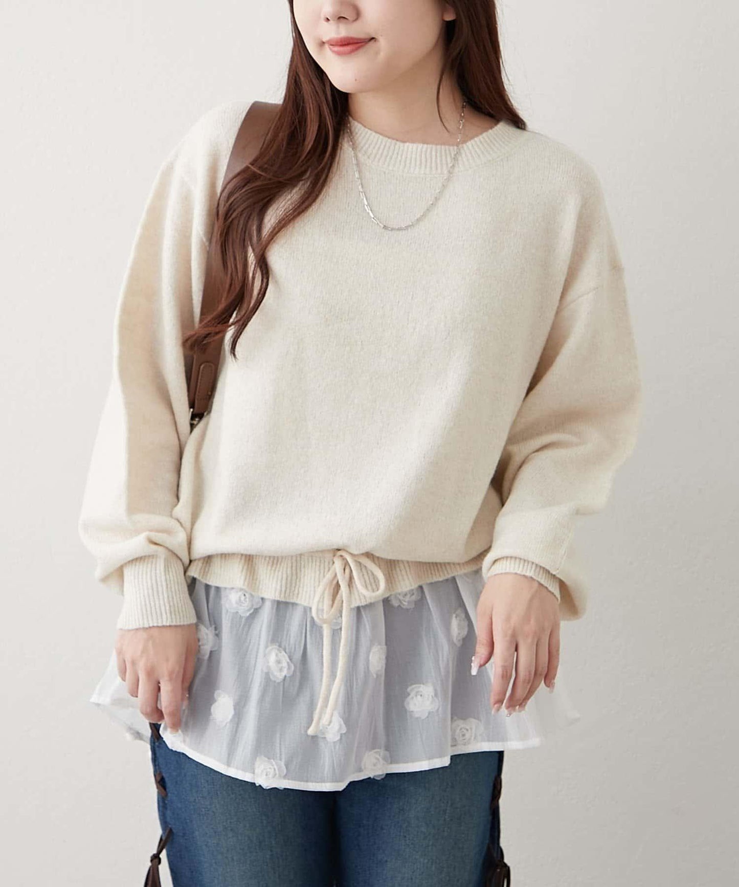 3D立體花朵裝飾針織長款上衣