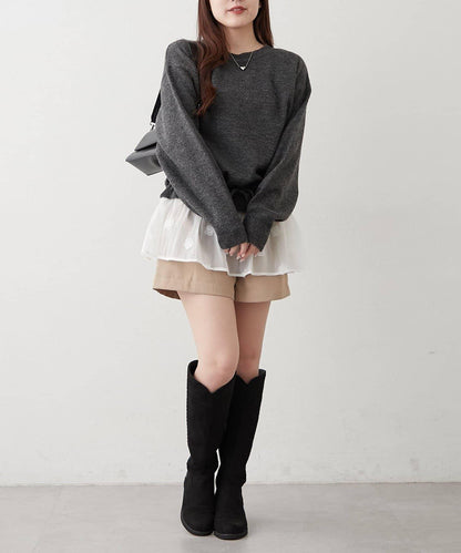 3D立體花朵裝飾針織長款上衣