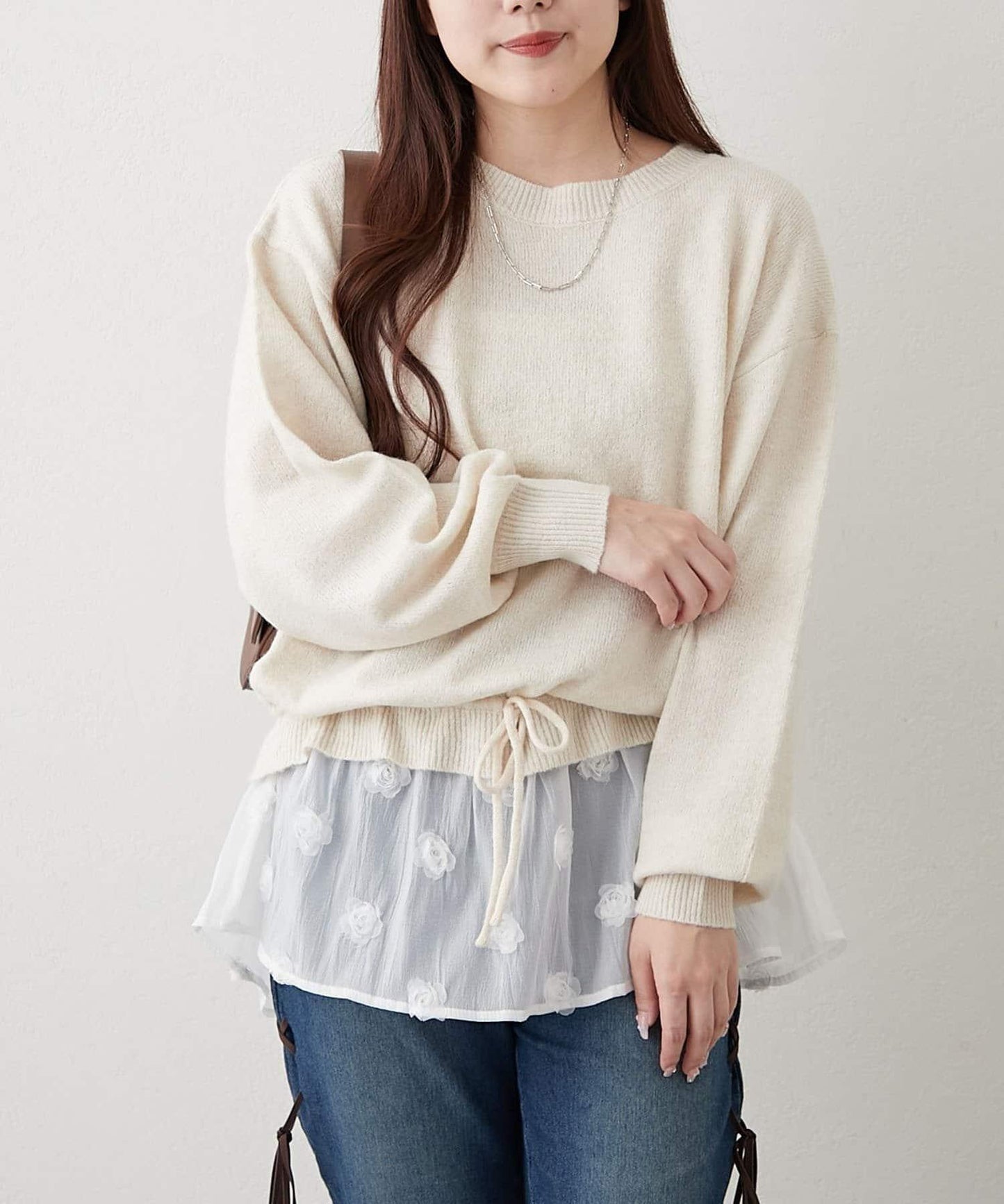 3D立體花朵裝飾針織長款上衣