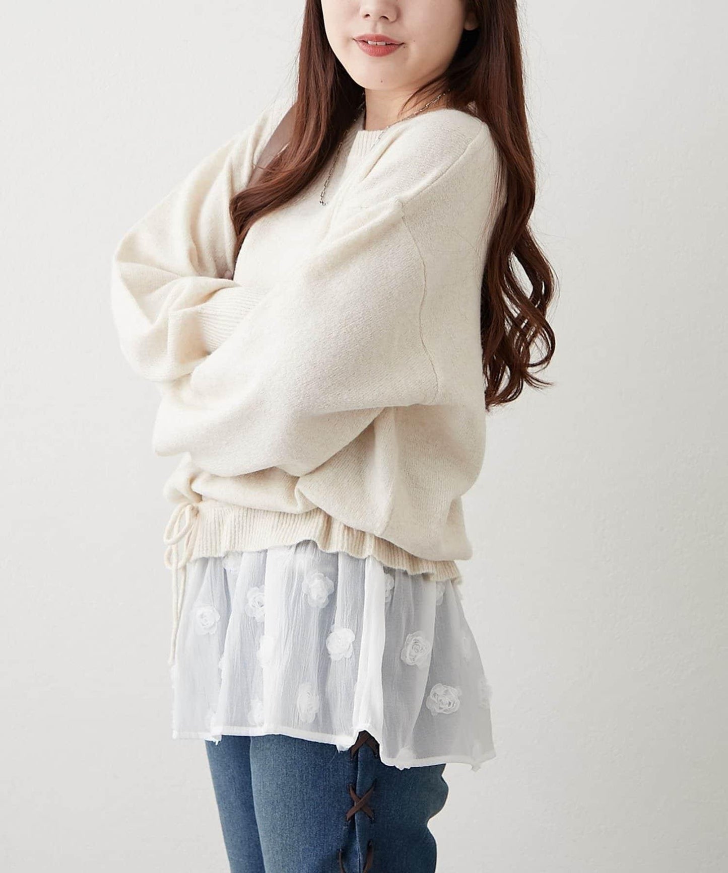 3D立體花朵裝飾針織長款上衣