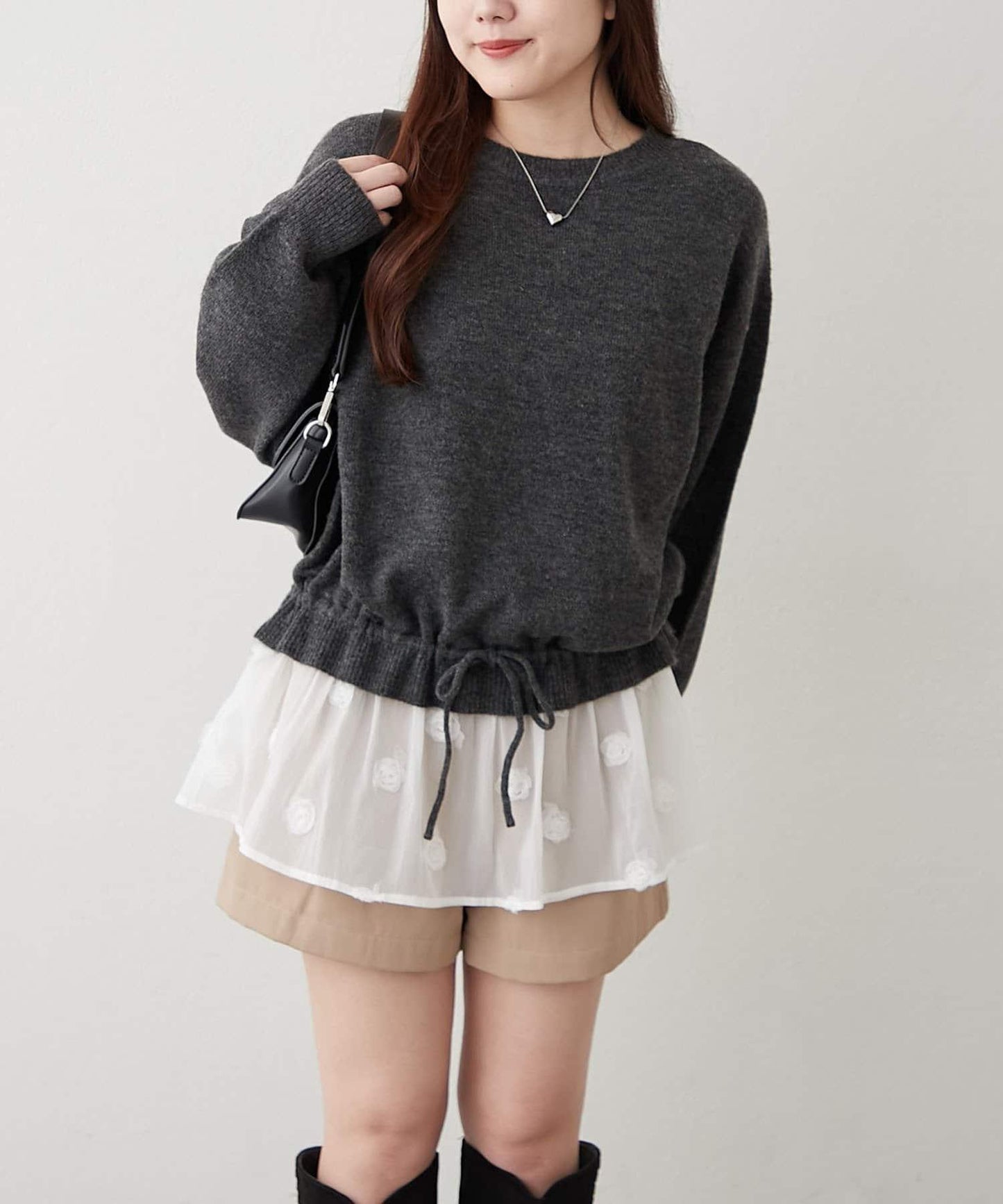 3D立體花朵裝飾針織長款上衣