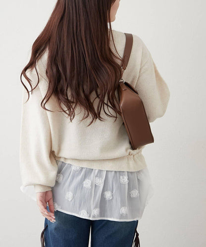 3D立體花朵裝飾針織長款上衣