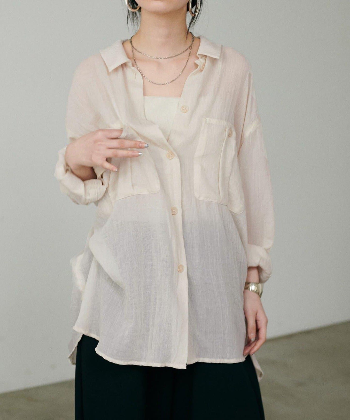 【LARUTA】透視感狩獵風口袋襯衫