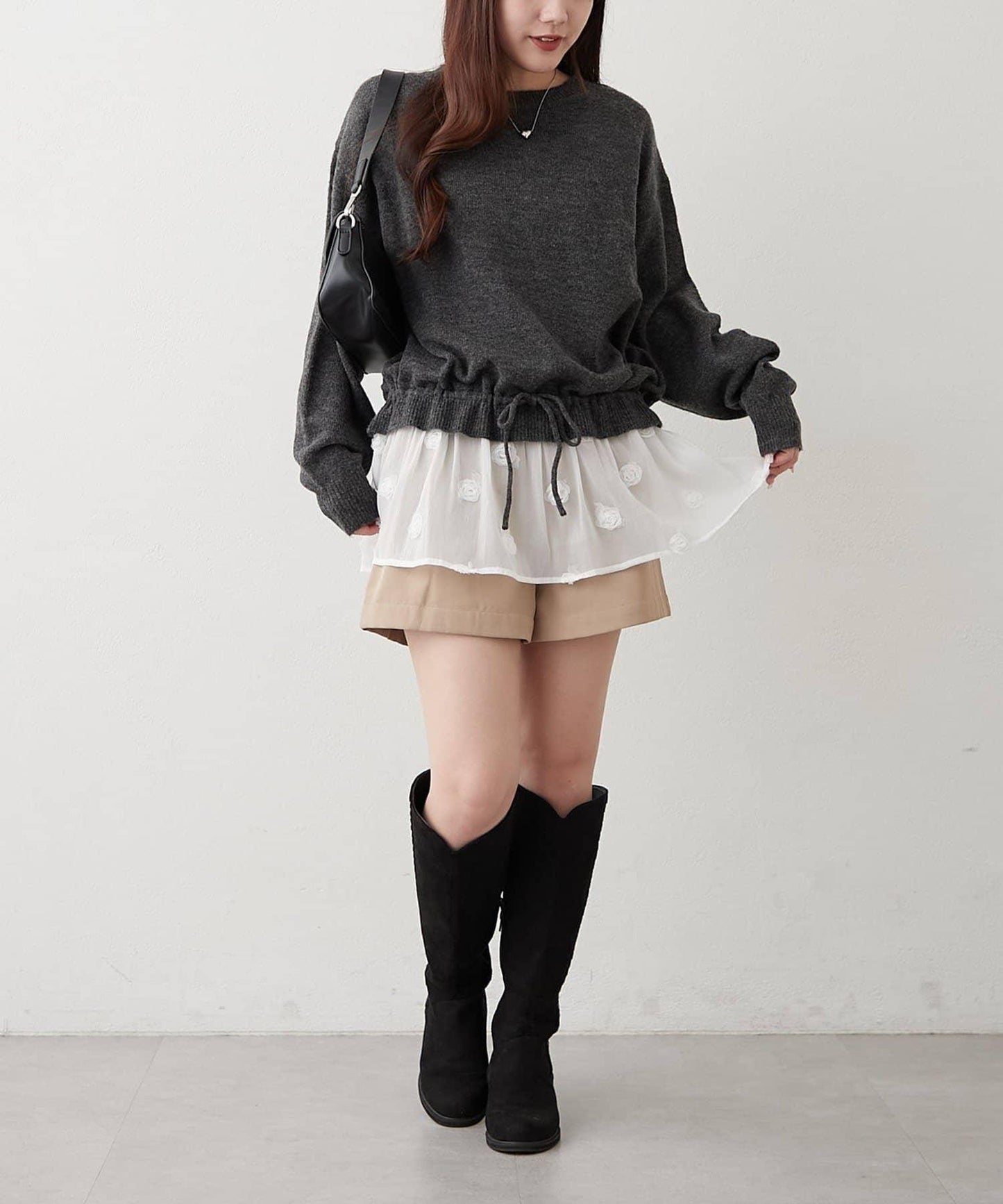 3D立體花朵裝飾針織長款上衣