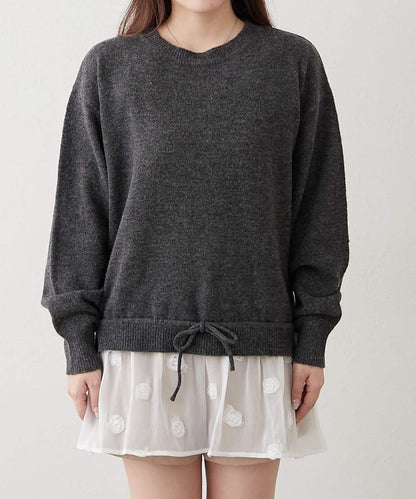 3D立體花朵裝飾針織長款上衣