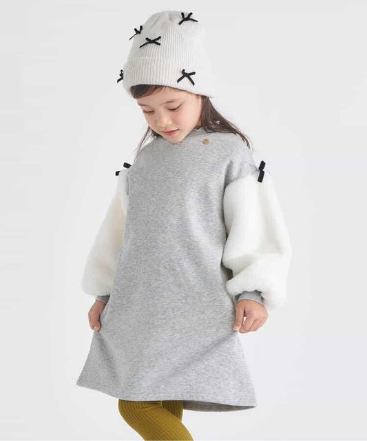 內層搖粒絨袖部仿羊羔絨連衣裙