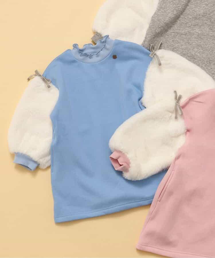 內層搖粒絨袖部仿羊羔絨連衣裙