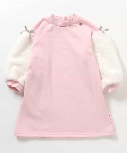 內層搖粒絨袖部仿羊羔絨連衣裙