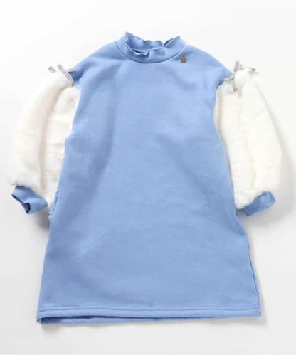 內層搖粒絨袖部仿羊羔絨連衣裙