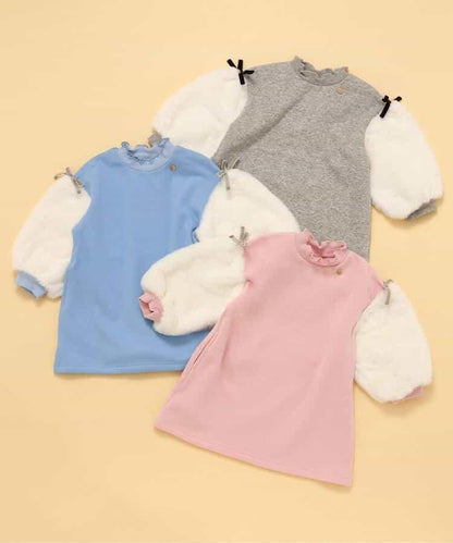 內層搖粒絨袖部仿羊羔絨連衣裙