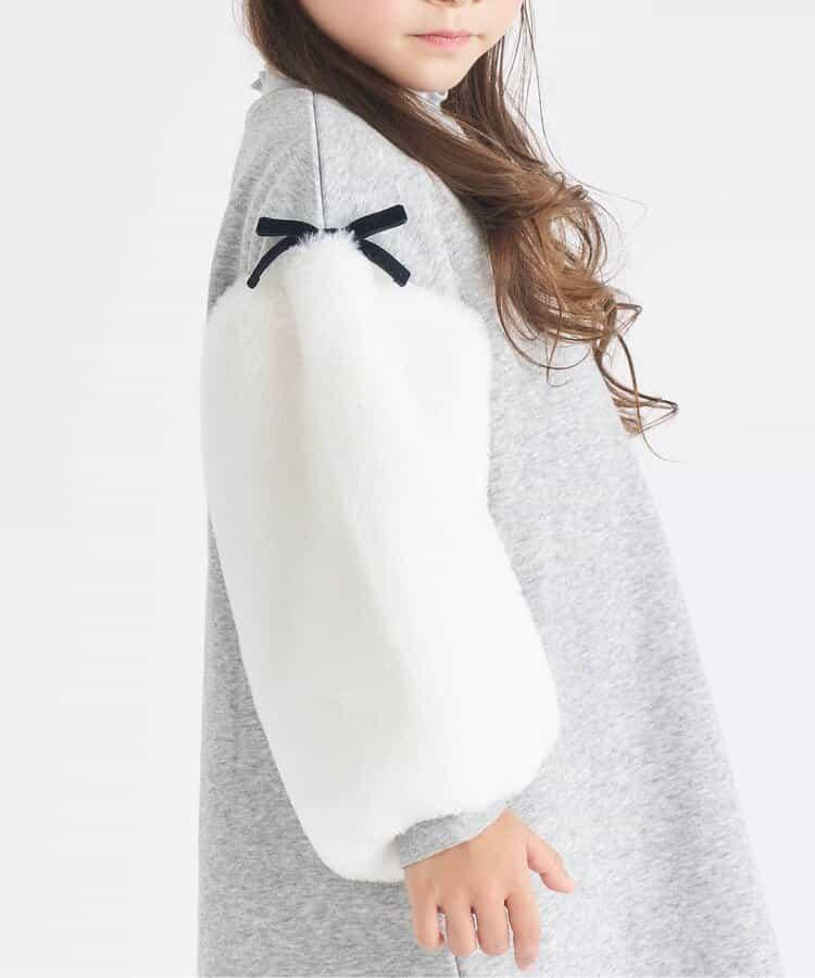 內層搖粒絨袖部仿羊羔絨連衣裙