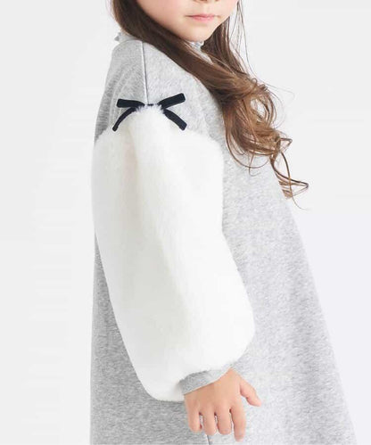 內層搖粒絨袖部仿羊羔絨連衣裙