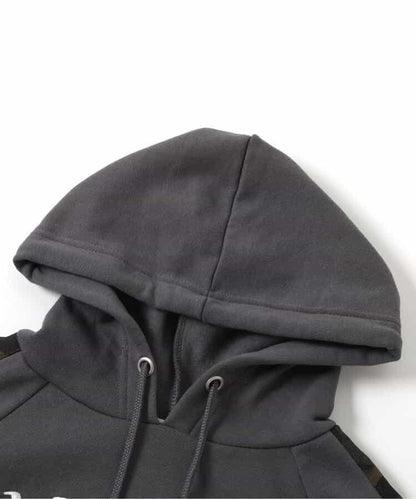 內加絨迷彩拼接連帽衛衣