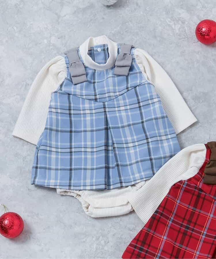 肩帶蝴蝶結格紋連體衣