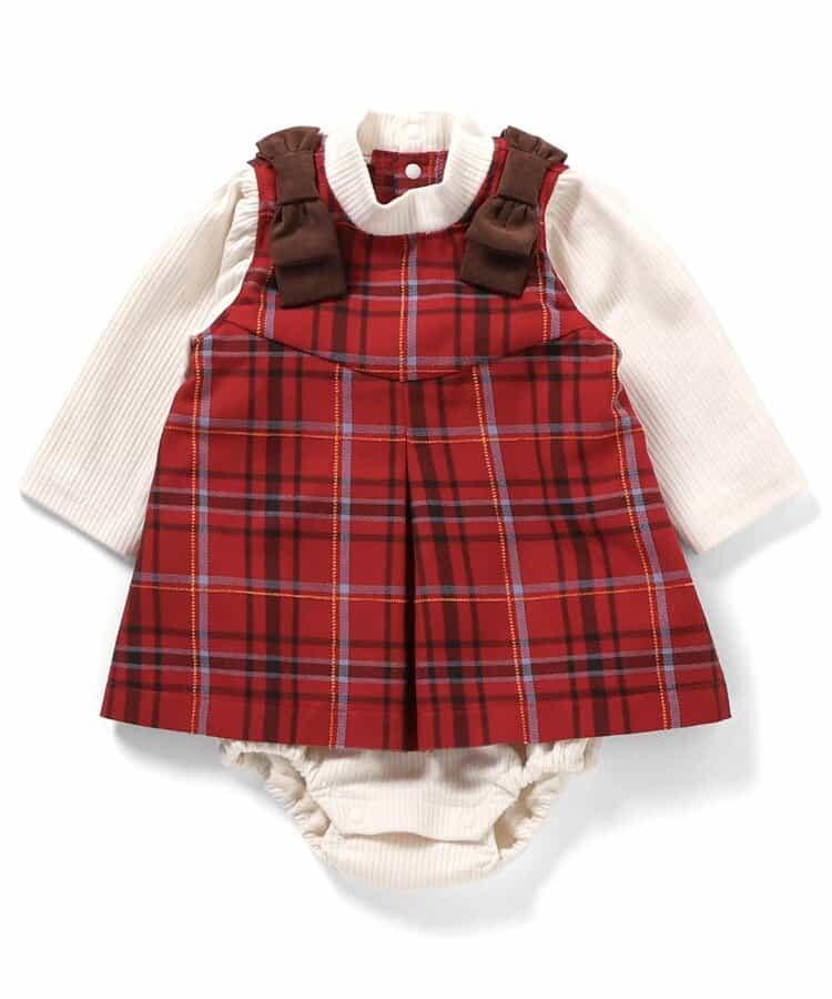 肩帶蝴蝶結格紋連體衣