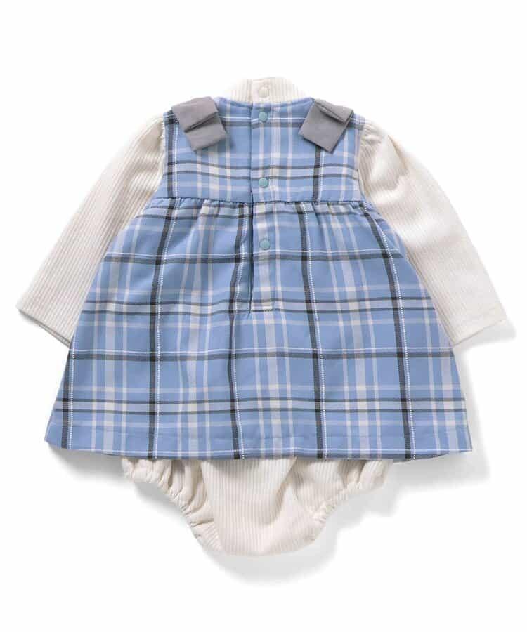 肩帶蝴蝶結格紋連體衣