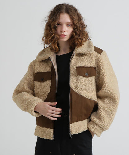 《直営店限定》羊羔絨拼接夾克