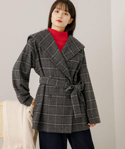 大翻領中長款大衣