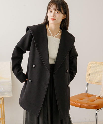 大翻領中長款大衣