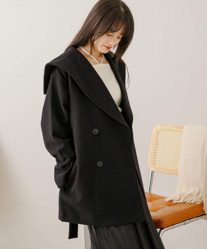 大翻領中長款大衣