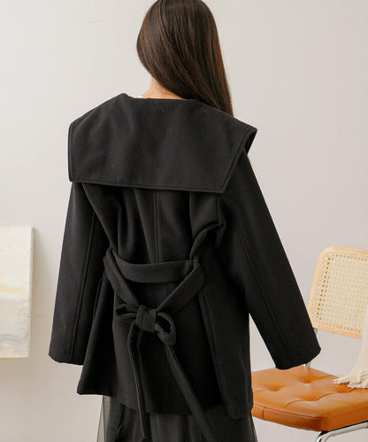 大翻領中長款大衣