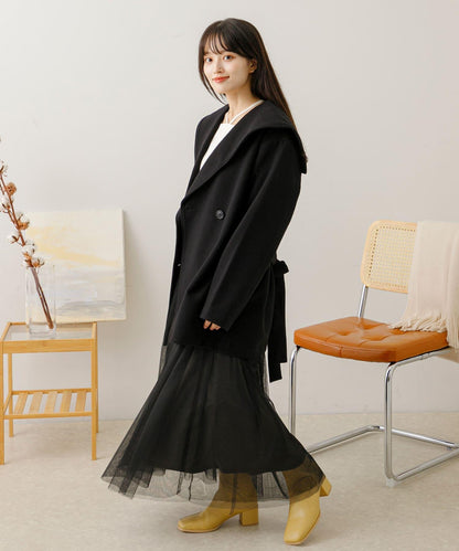 大翻領中長款大衣