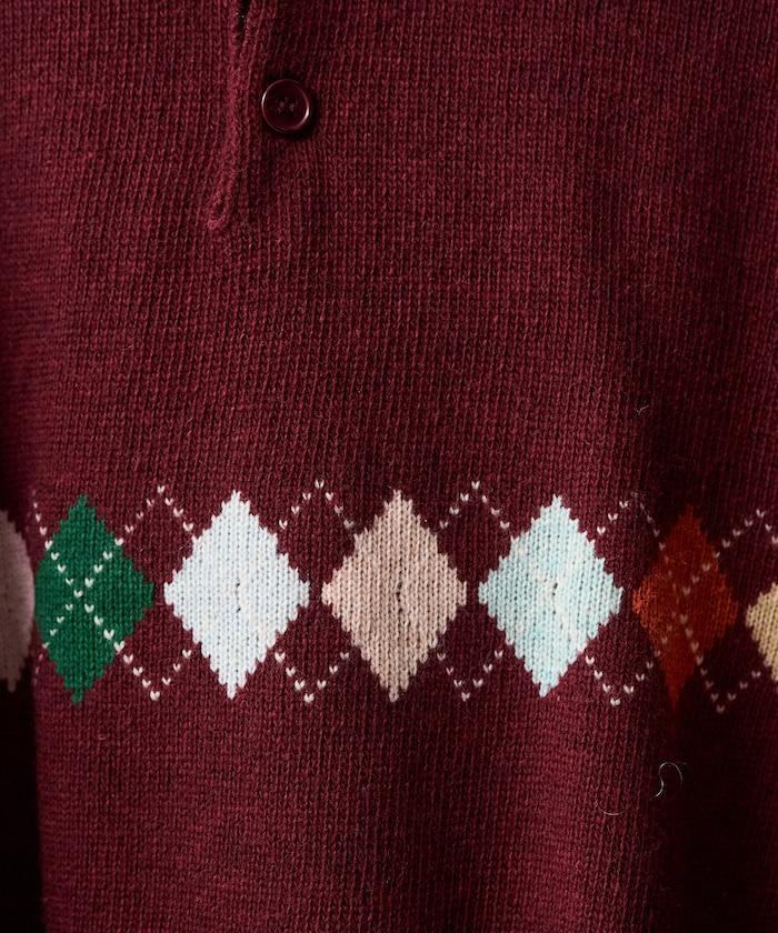 拼色迷你菱格針織POLO衫