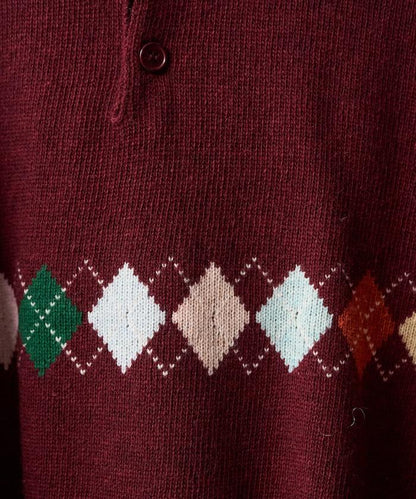 拼色迷你菱格針織POLO衫