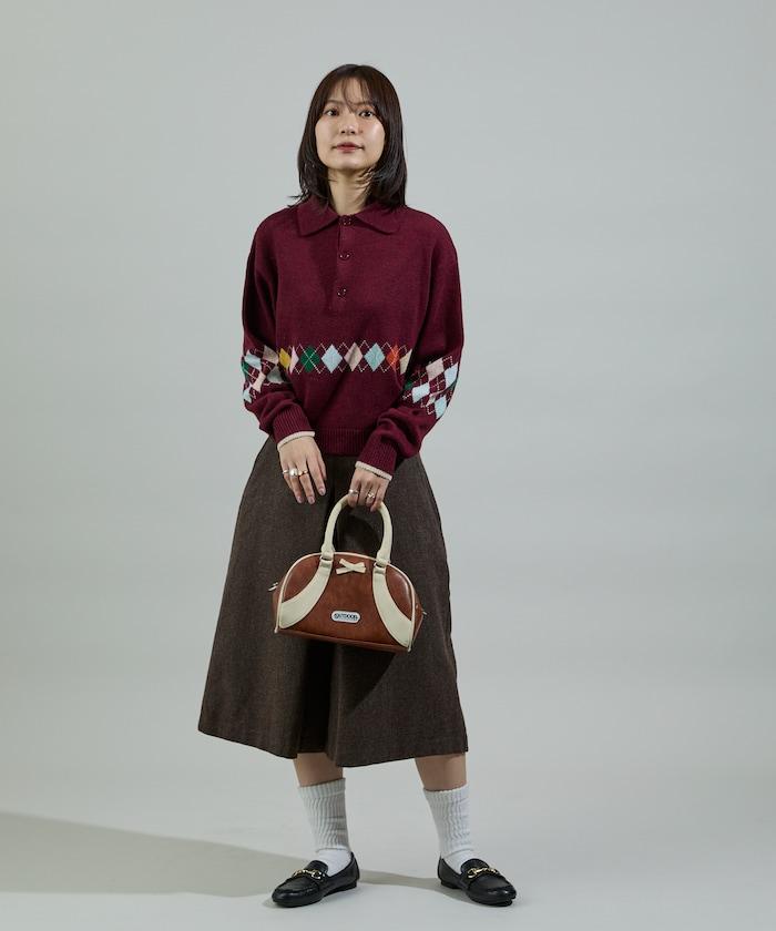 拼色迷你菱格針織POLO衫