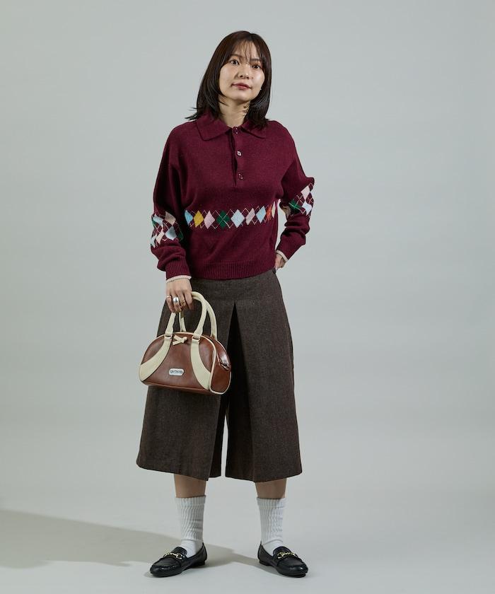 拼色迷你菱格針織POLO衫