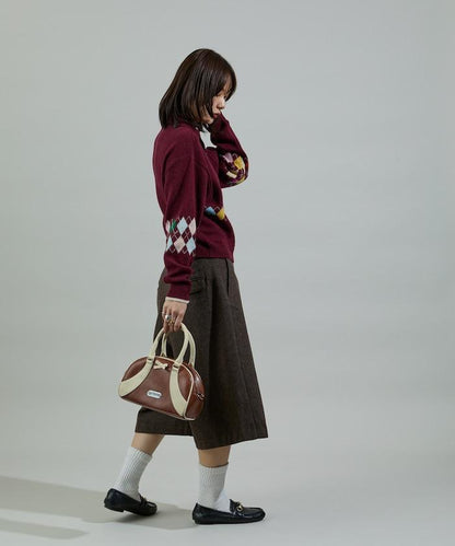 拼色迷你菱格針織POLO衫