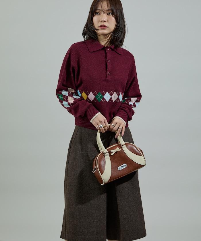 拼色迷你菱格針織POLO衫