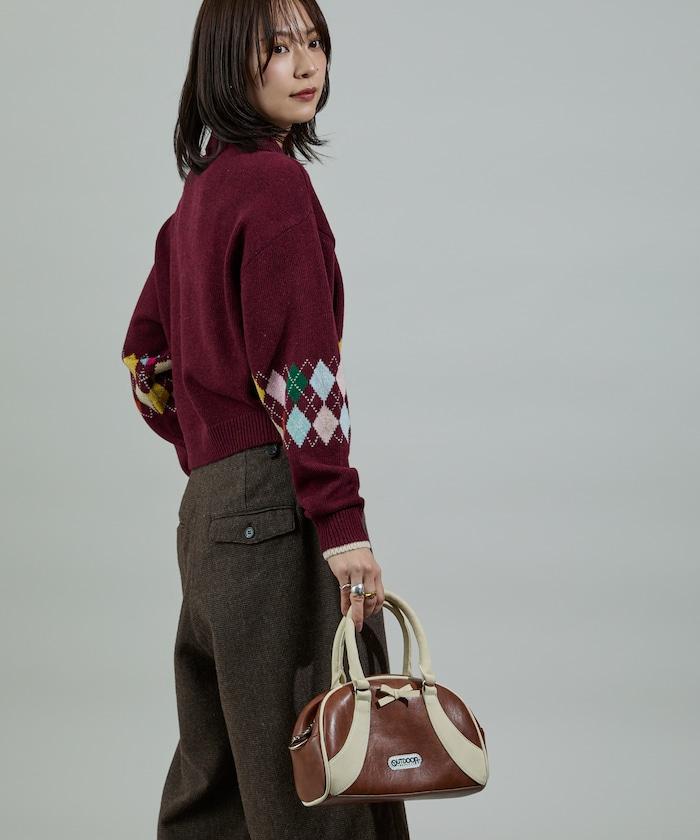 拼色迷你菱格針織POLO衫