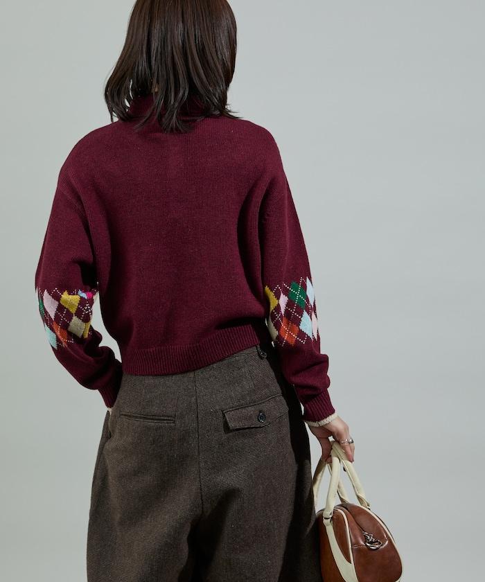 拼色迷你菱格針織POLO衫