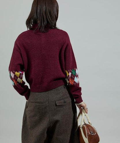 拼色迷你菱格針織POLO衫