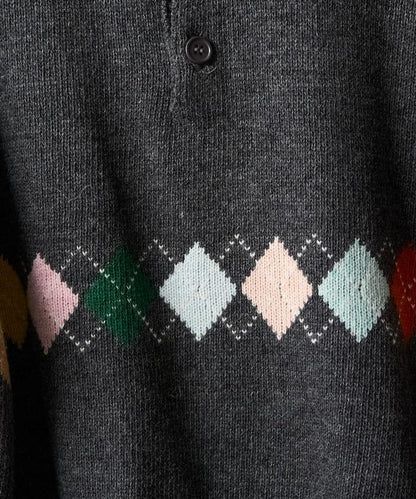 拼色迷你菱格針織POLO衫