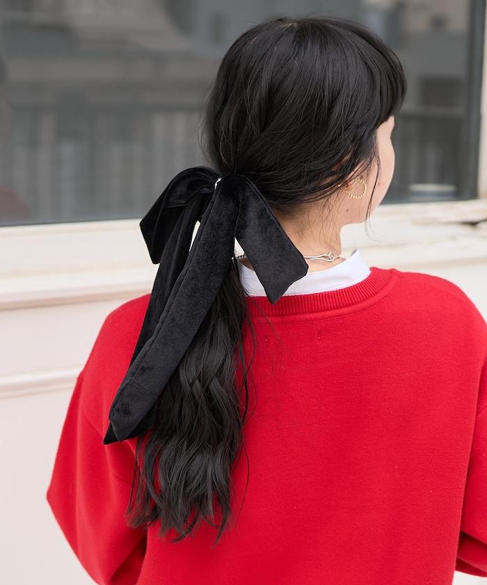 天鵝絨蝴蝶結髮圈