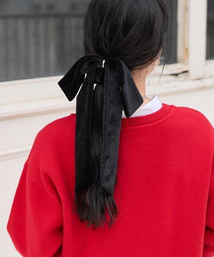 天鵝絨蝴蝶結髮圈