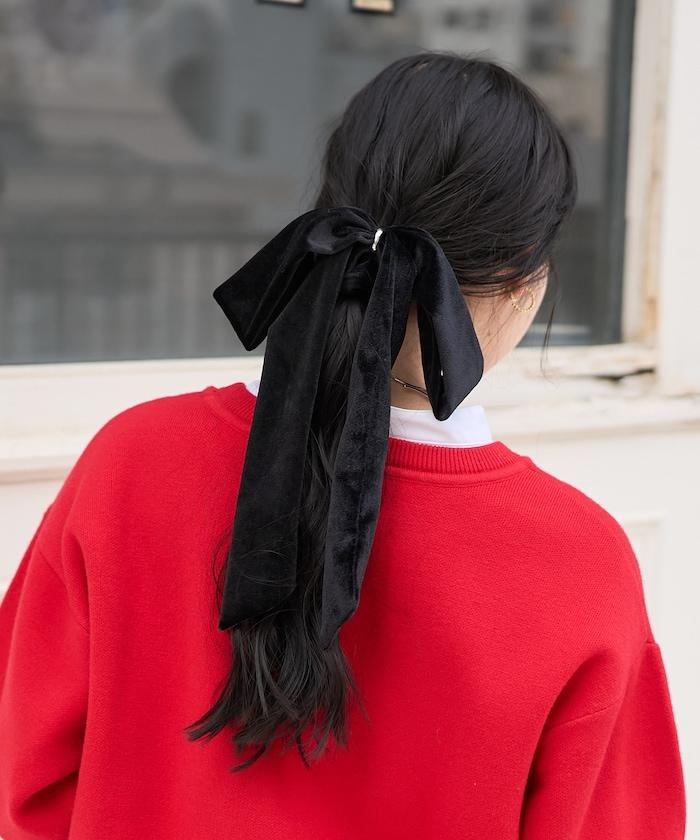 天鵝絨蝴蝶結髮圈