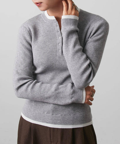 層疊亨利領羅紋針織衫
