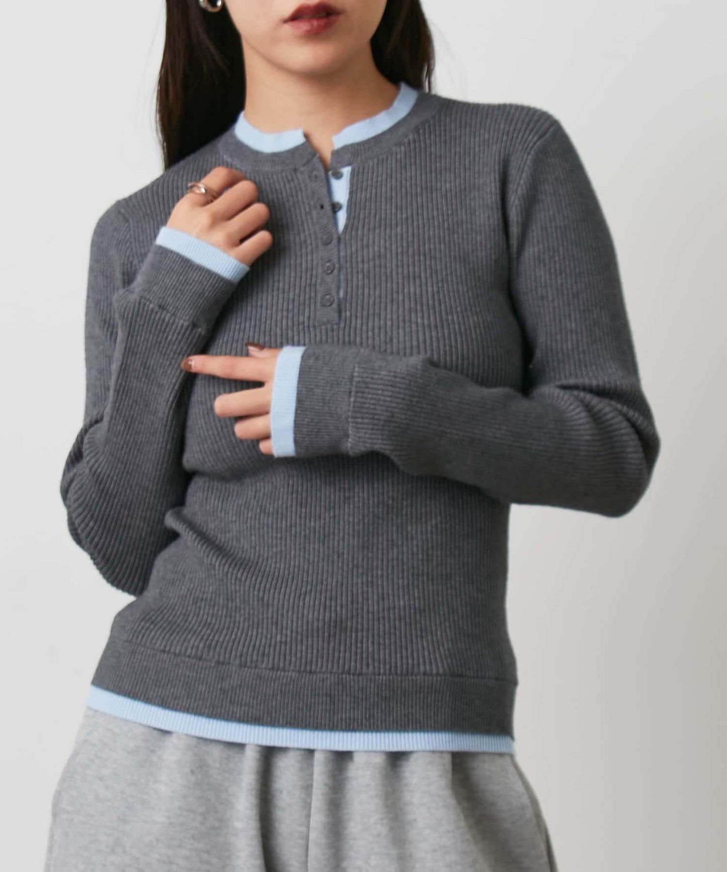 層疊亨利領羅紋針織衫