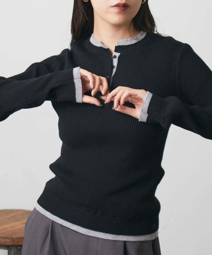 層疊亨利領羅紋針織衫