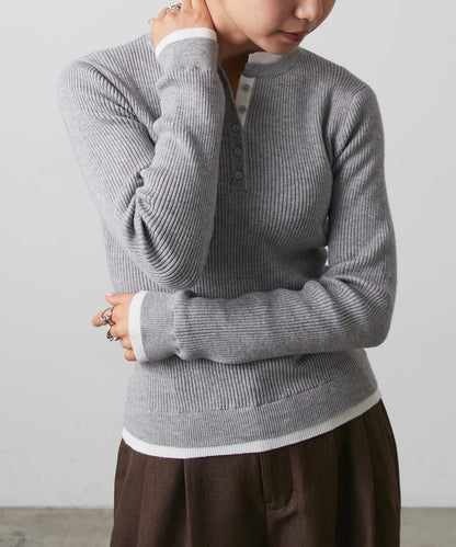層疊亨利領羅紋針織衫